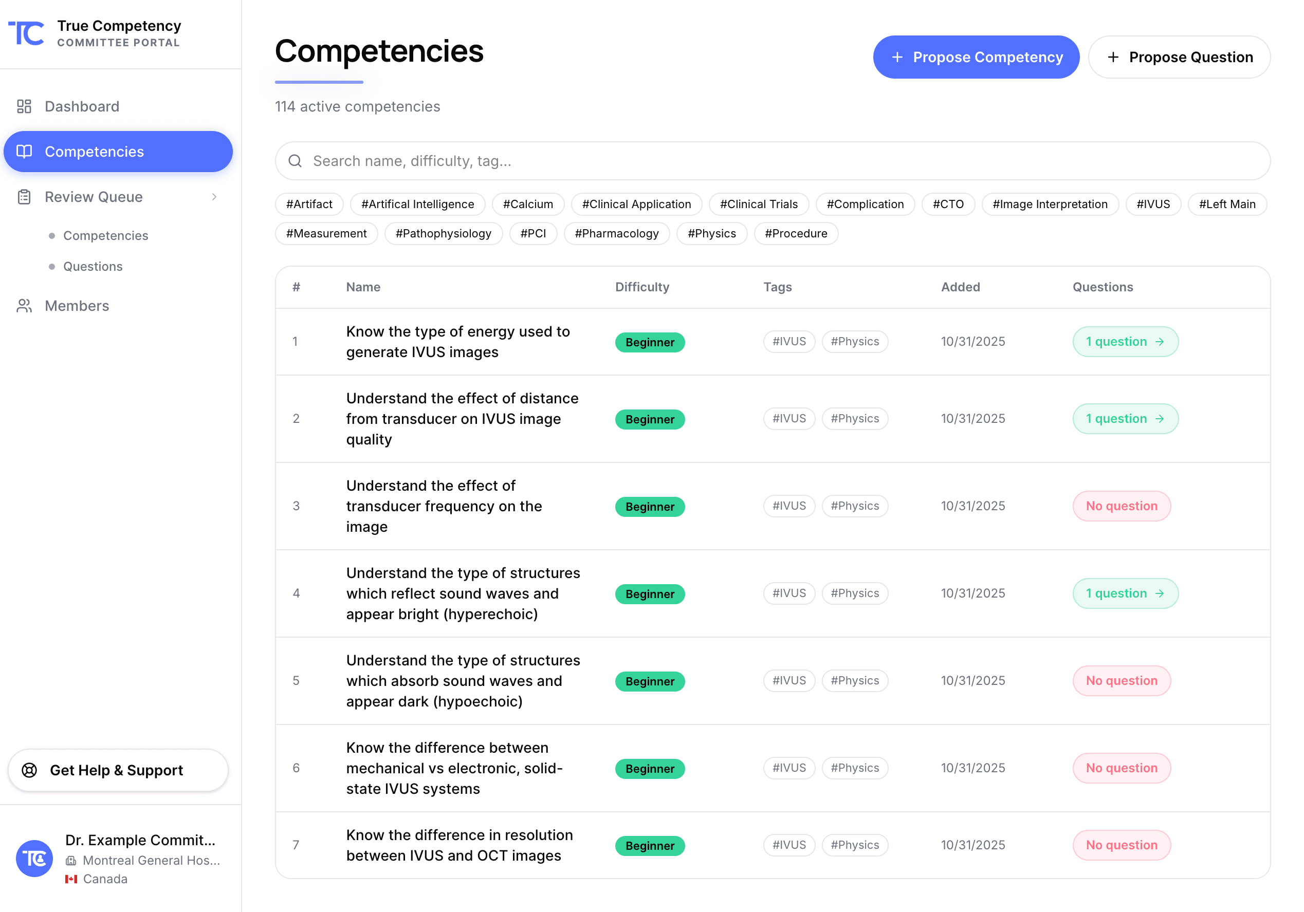 True Competency committee dashboard